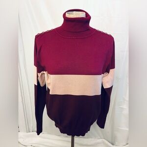 Joseph A. Long sleeve turtleneck/large/2tone maroon&pink/button accents